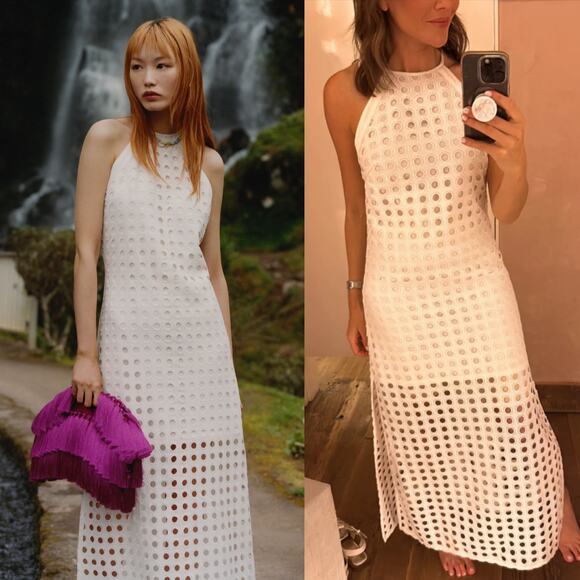 Anthropologie Dresses & Skirts - NWT Anthropologie Vineet Bahl White Eyelet Polka Dot Halter Midi Dress Small
